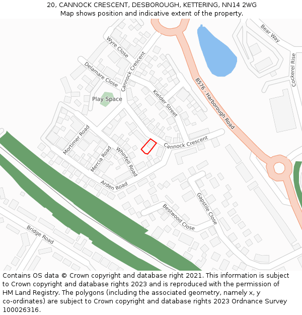 20, CANNOCK CRESCENT, DESBOROUGH, KETTERING, NN14 2WG: Location map and indicative extent of plot