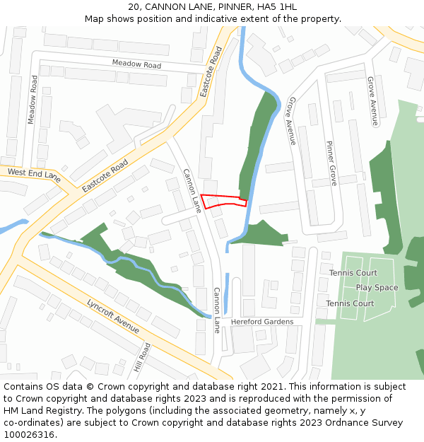 20, CANNON LANE, PINNER, HA5 1HL: Location map and indicative extent of plot