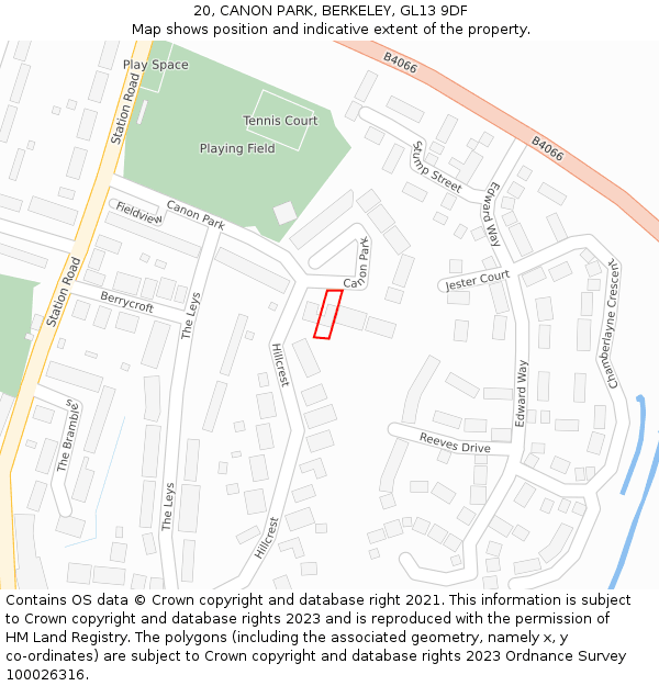 20, CANON PARK, BERKELEY, GL13 9DF: Location map and indicative extent of plot