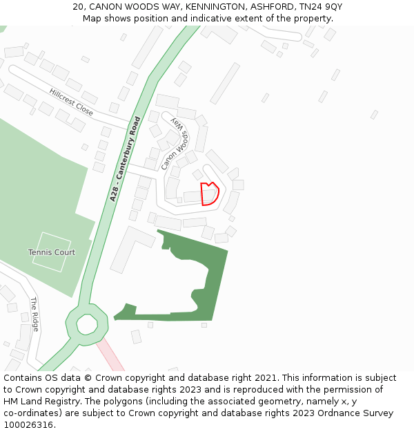 20, CANON WOODS WAY, KENNINGTON, ASHFORD, TN24 9QY: Location map and indicative extent of plot