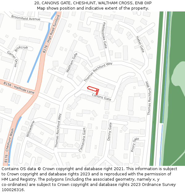 20, CANONS GATE, CHESHUNT, WALTHAM CROSS, EN8 0XP: Location map and indicative extent of plot