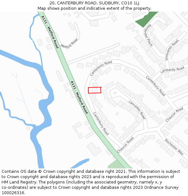 20, CANTERBURY ROAD, SUDBURY, CO10 1LJ: Location map and indicative extent of plot