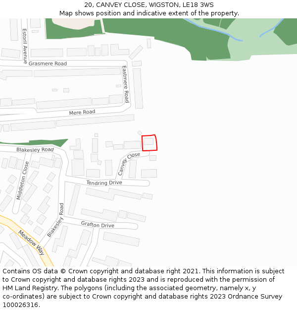 20, CANVEY CLOSE, WIGSTON, LE18 3WS: Location map and indicative extent of plot