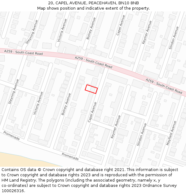 20, CAPEL AVENUE, PEACEHAVEN, BN10 8NB: Location map and indicative extent of plot