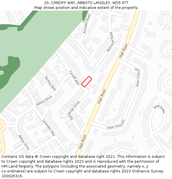 20, CARDIFF WAY, ABBOTS LANGLEY, WD5 0TT: Location map and indicative extent of plot