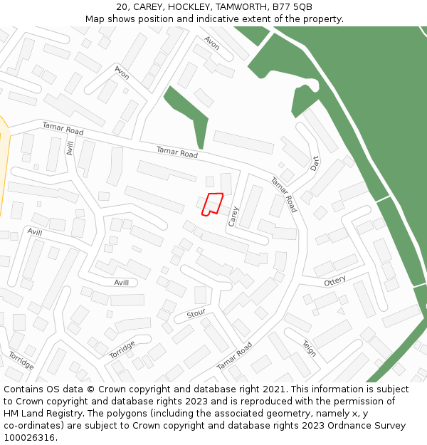 20, CAREY, HOCKLEY, TAMWORTH, B77 5QB: Location map and indicative extent of plot