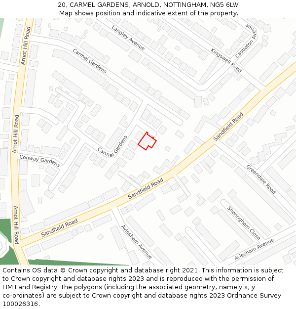 20, CARMEL GARDENS, ARNOLD, NOTTINGHAM, NG5 6LW: Location map and indicative extent of plot