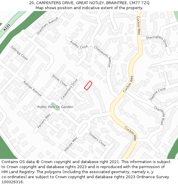 20, CARPENTERS DRIVE, GREAT NOTLEY, BRAINTREE, CM77 7ZQ: Location map and indicative extent of plot