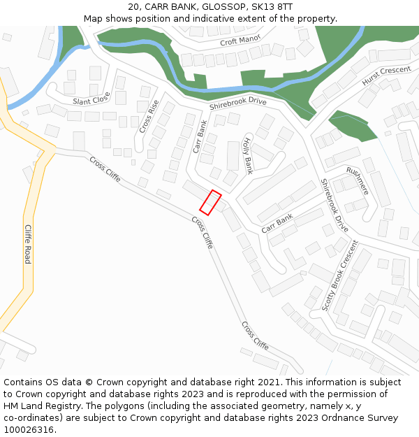 20, CARR BANK, GLOSSOP, SK13 8TT: Location map and indicative extent of plot