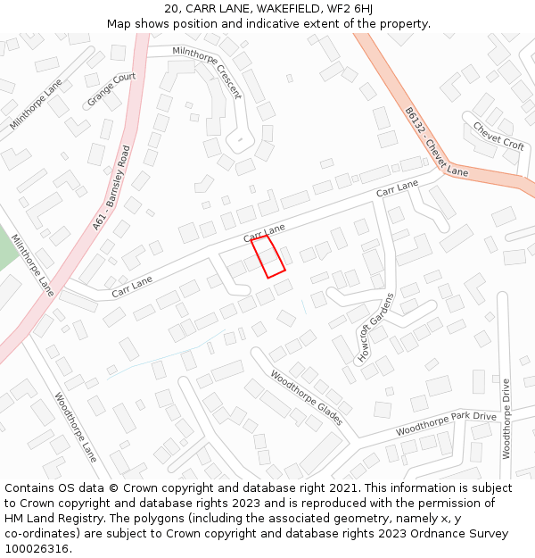 20, CARR LANE, WAKEFIELD, WF2 6HJ: Location map and indicative extent of plot