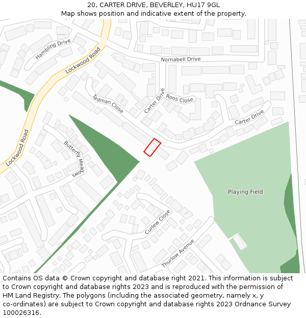 20, CARTER DRIVE, BEVERLEY, HU17 9GL: Location map and indicative extent of plot