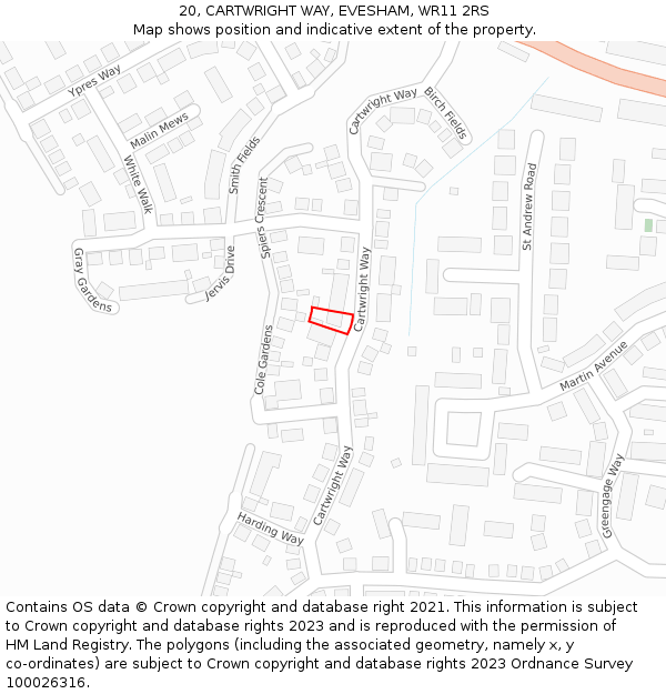 20, CARTWRIGHT WAY, EVESHAM, WR11 2RS: Location map and indicative extent of plot