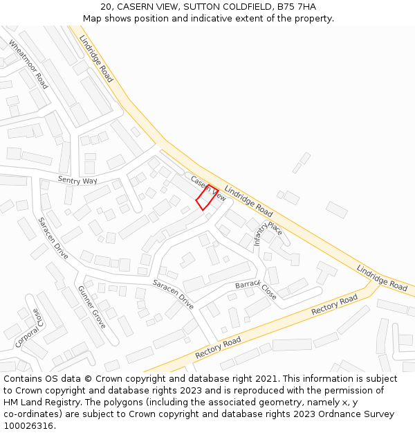 20, CASERN VIEW, SUTTON COLDFIELD, B75 7HA: Location map and indicative extent of plot