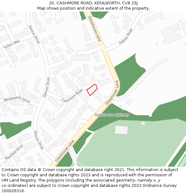 20, CASHMORE ROAD, KENILWORTH, CV8 2SJ: Location map and indicative extent of plot