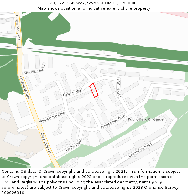 20, CASPIAN WAY, SWANSCOMBE, DA10 0LE: Location map and indicative extent of plot