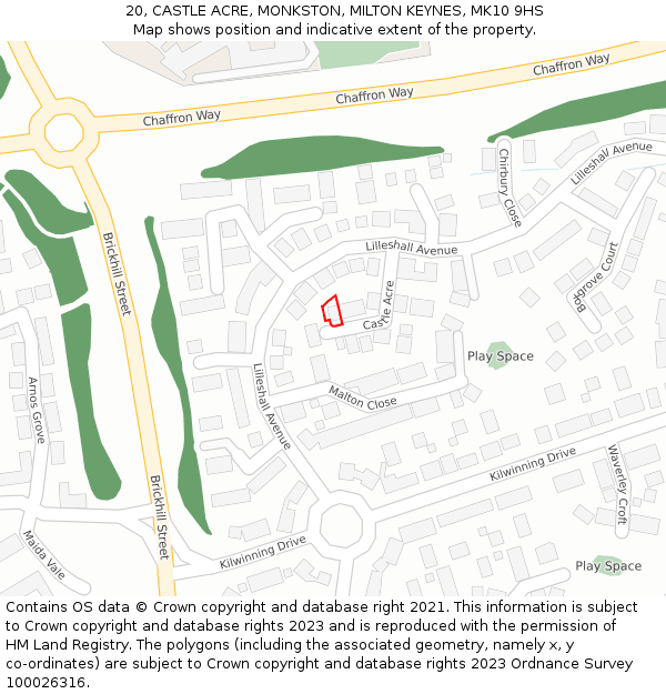 20, CASTLE ACRE, MONKSTON, MILTON KEYNES, MK10 9HS: Location map and indicative extent of plot