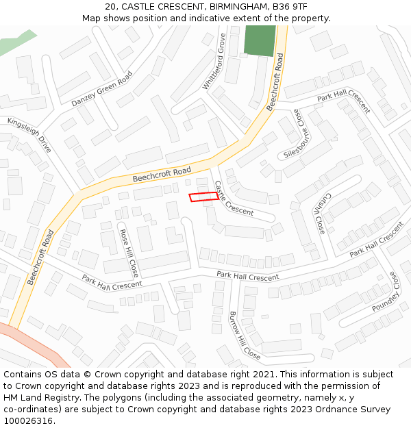 20, CASTLE CRESCENT, BIRMINGHAM, B36 9TF: Location map and indicative extent of plot