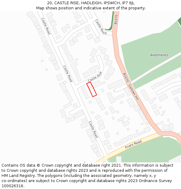 20, CASTLE RISE, HADLEIGH, IPSWICH, IP7 6JL: Location map and indicative extent of plot