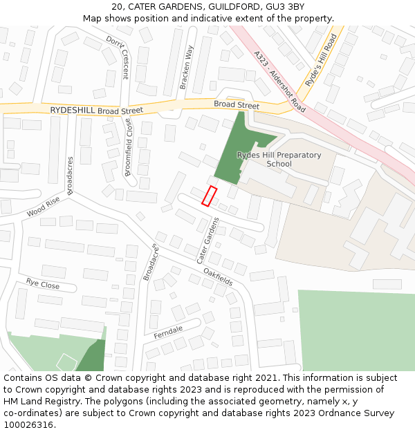 20, CATER GARDENS, GUILDFORD, GU3 3BY: Location map and indicative extent of plot