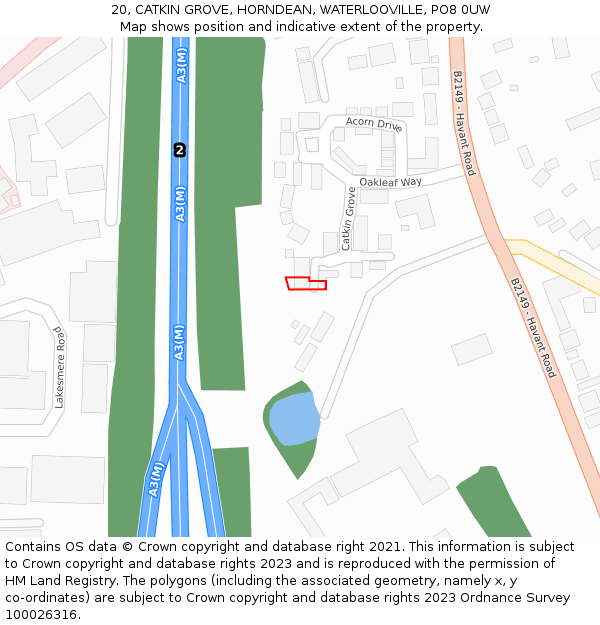 20, CATKIN GROVE, HORNDEAN, WATERLOOVILLE, PO8 0UW: Location map and indicative extent of plot