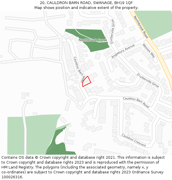 20, CAULDRON BARN ROAD, SWANAGE, BH19 1QF: Location map and indicative extent of plot