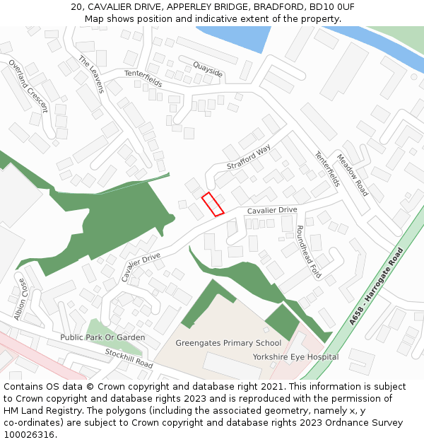 20, CAVALIER DRIVE, APPERLEY BRIDGE, BRADFORD, BD10 0UF: Location map and indicative extent of plot