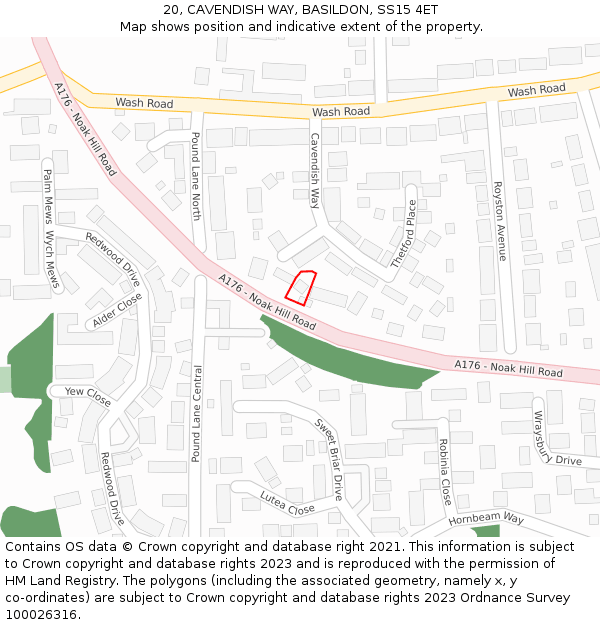 20, CAVENDISH WAY, BASILDON, SS15 4ET: Location map and indicative extent of plot