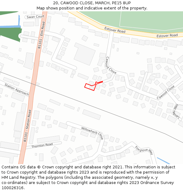 20, CAWOOD CLOSE, MARCH, PE15 8UP: Location map and indicative extent of plot