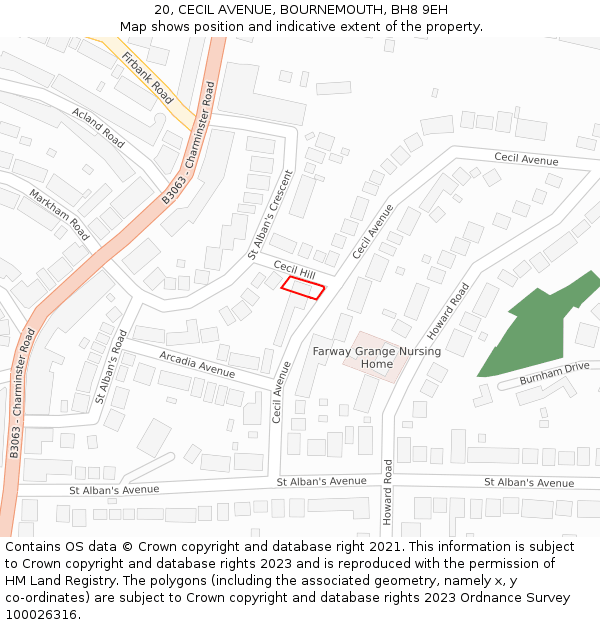 20, CECIL AVENUE, BOURNEMOUTH, BH8 9EH: Location map and indicative extent of plot