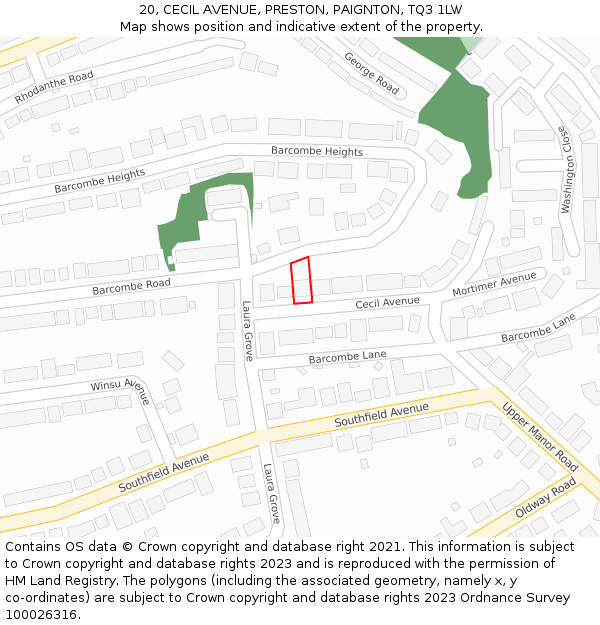 20, CECIL AVENUE, PRESTON, PAIGNTON, TQ3 1LW: Location map and indicative extent of plot