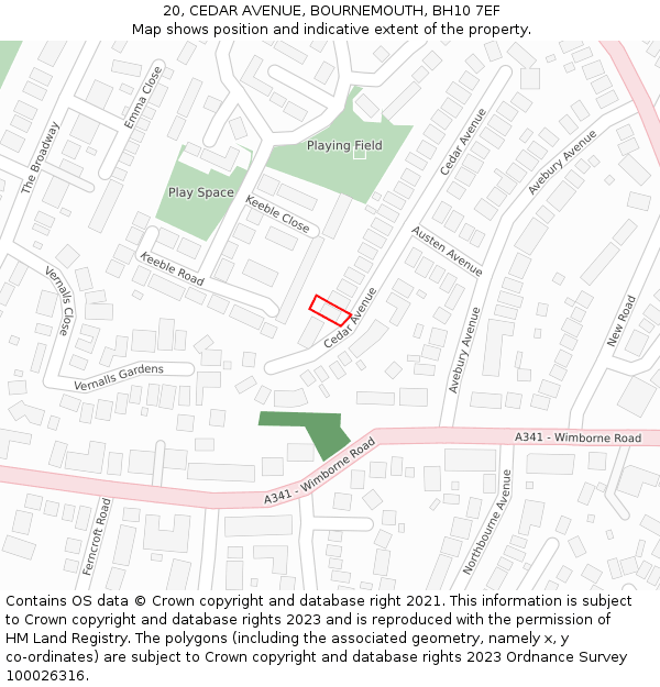 20, CEDAR AVENUE, BOURNEMOUTH, BH10 7EF: Location map and indicative extent of plot