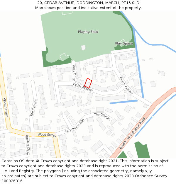 20, CEDAR AVENUE, DODDINGTON, MARCH, PE15 0LD: Location map and indicative extent of plot
