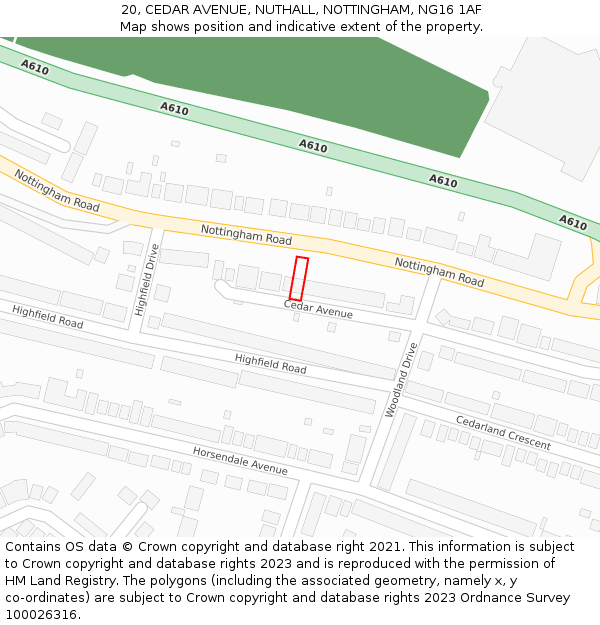 20, CEDAR AVENUE, NUTHALL, NOTTINGHAM, NG16 1AF: Location map and indicative extent of plot