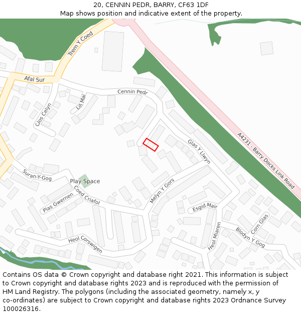 20, CENNIN PEDR, BARRY, CF63 1DF: Location map and indicative extent of plot