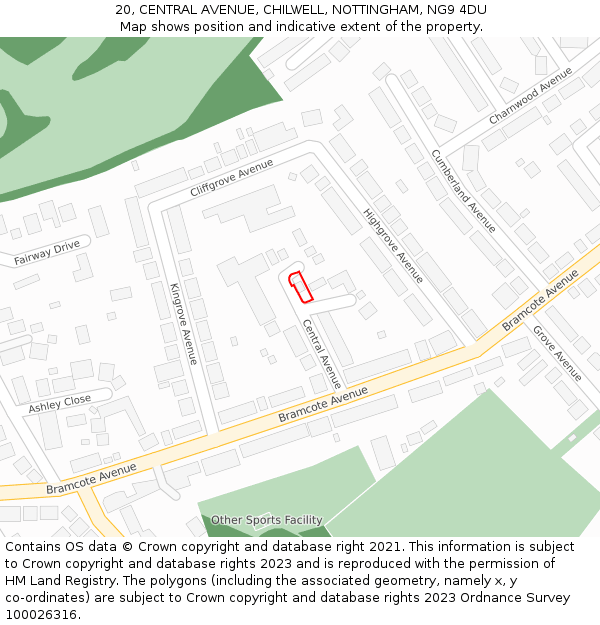 20, CENTRAL AVENUE, CHILWELL, NOTTINGHAM, NG9 4DU: Location map and indicative extent of plot