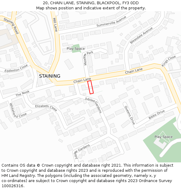 20, CHAIN LANE, STAINING, BLACKPOOL, FY3 0DD: Location map and indicative extent of plot