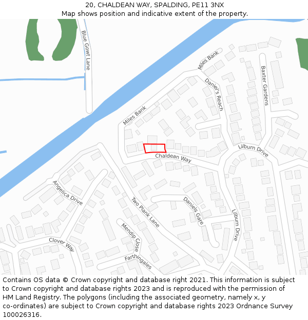 20, CHALDEAN WAY, SPALDING, PE11 3NX: Location map and indicative extent of plot