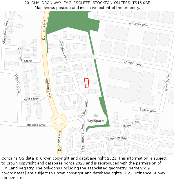 20, CHALDRON WAY, EAGLESCLIFFE, STOCKTON-ON-TEES, TS16 0SB: Location map and indicative extent of plot