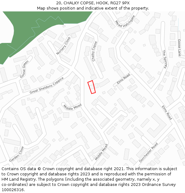 20, CHALKY COPSE, HOOK, RG27 9PX: Location map and indicative extent of plot