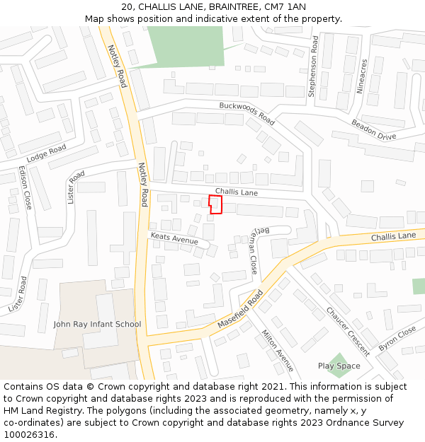 20, CHALLIS LANE, BRAINTREE, CM7 1AN: Location map and indicative extent of plot