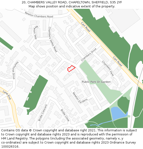 20, CHAMBERS VALLEY ROAD, CHAPELTOWN, SHEFFIELD, S35 2YF: Location map and indicative extent of plot