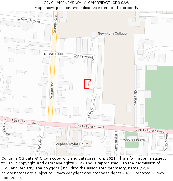 20, CHAMPNEYS WALK, CAMBRIDGE, CB3 9AW: Location map and indicative extent of plot