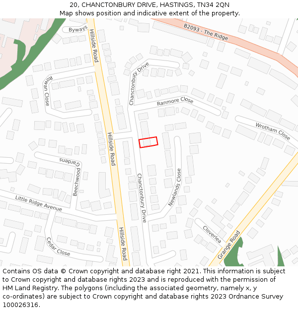 20, CHANCTONBURY DRIVE, HASTINGS, TN34 2QN: Location map and indicative extent of plot