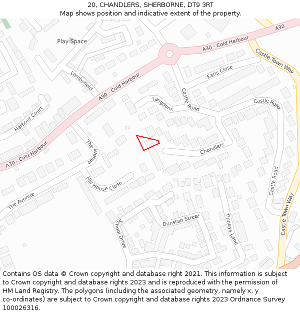 20, CHANDLERS, SHERBORNE, DT9 3RT: Location map and indicative extent of plot