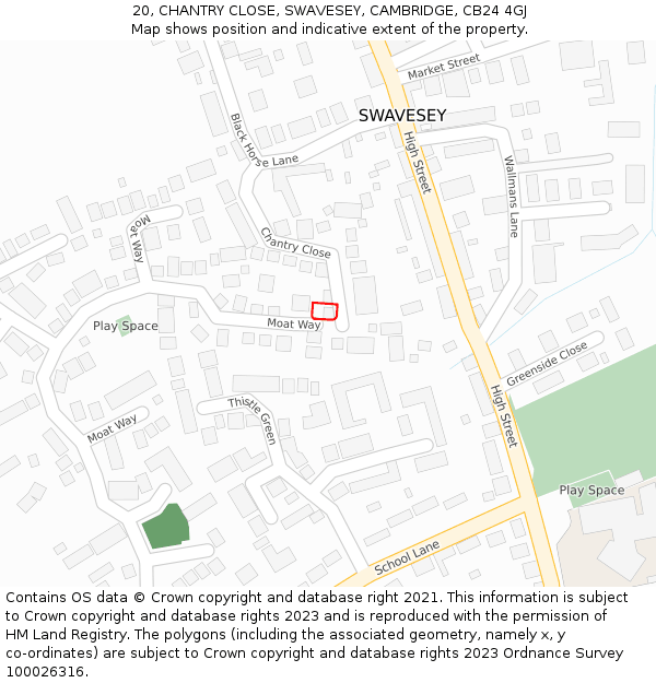 20, CHANTRY CLOSE, SWAVESEY, CAMBRIDGE, CB24 4GJ: Location map and indicative extent of plot