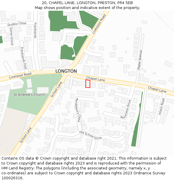 20, CHAPEL LANE, LONGTON, PRESTON, PR4 5EB: Location map and indicative extent of plot