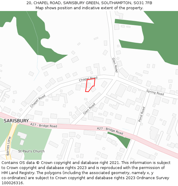 20, CHAPEL ROAD, SARISBURY GREEN, SOUTHAMPTON, SO31 7FB: Location map and indicative extent of plot