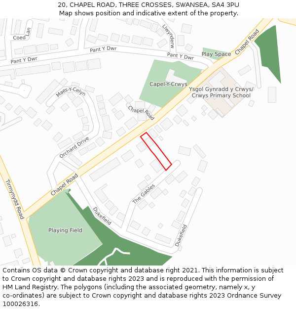 20, CHAPEL ROAD, THREE CROSSES, SWANSEA, SA4 3PU: Location map and indicative extent of plot