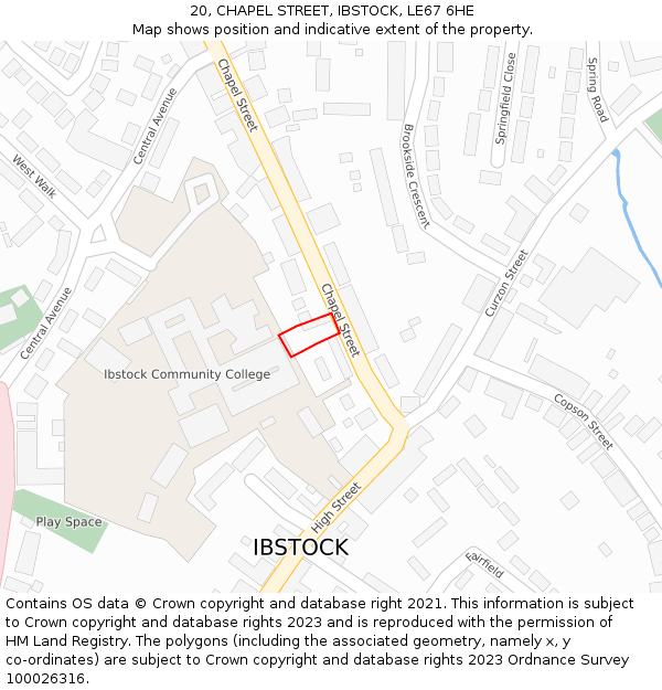20, CHAPEL STREET, IBSTOCK, LE67 6HE: Location map and indicative extent of plot