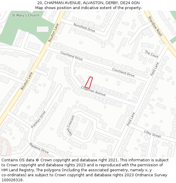 20, CHAPMAN AVENUE, ALVASTON, DERBY, DE24 0GN: Location map and indicative extent of plot